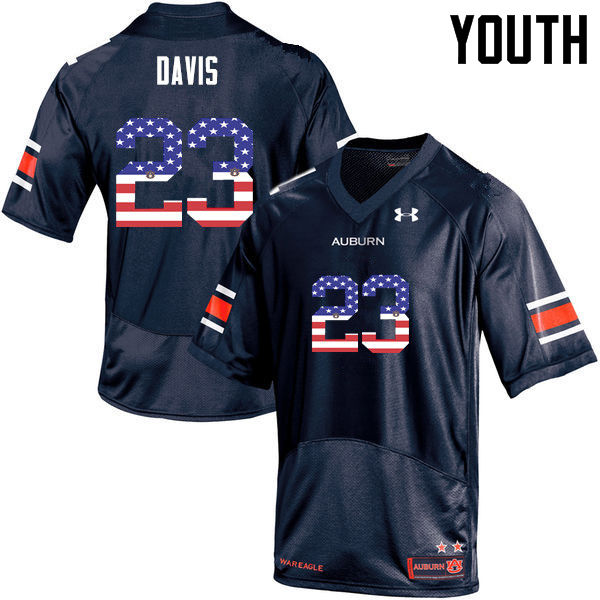 Auburn Tigers Youth Ryan Davis #23 Navy Under Armour Stitched College USA Flag Fashion NCAA Authentic Football Jersey PSM1174IK